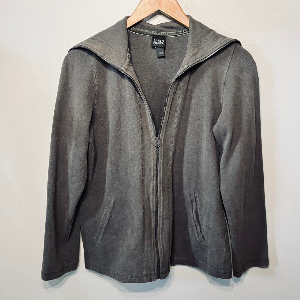 Eileen Fisher Jacket Organic Cotton Gray Full Zip Activewear Casual Sporty S